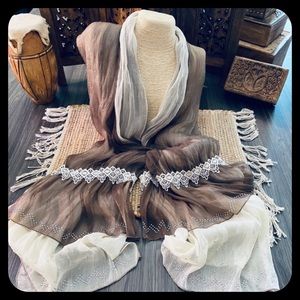 Gorgeous Boho Crochet Lace Embellished Double Layered Large Scarf